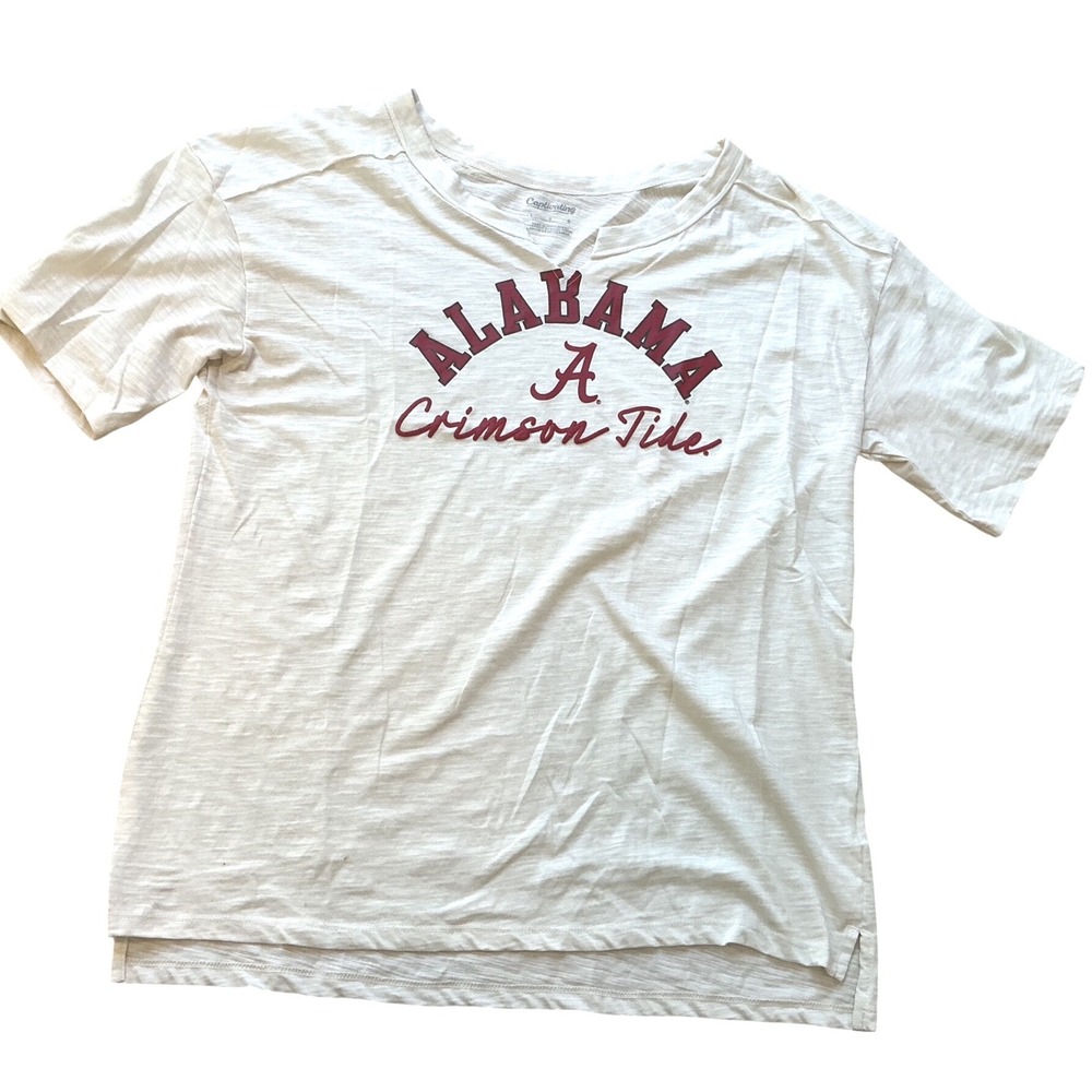 Captivating Alabama Crimson Tide Slub Knit Graphic T-Shirt Cream Large Women's